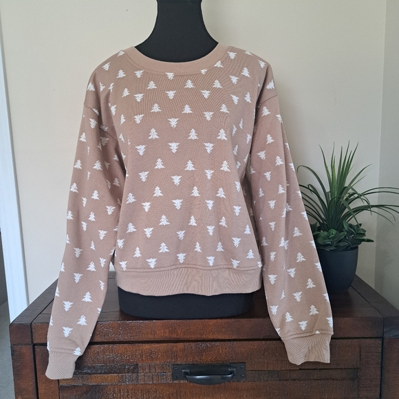 Better Together Crewneck Sweatshirt Women's Size Large Brown White Tree Print - Picture 1 of 11